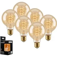 hofstein LED-Leuchtmittel 6er Set Glühbirne Extra Warmweiß dimmbar 6 Watt, E27, 2200 Kelvin, 400 Lumen, Globe Vintage, Filament Spirale, Amber