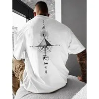 RMK Print-Shirt Herren T-Shirt Basic Rundhals Kompass Welt Pyramide aus 100% Baumwolle