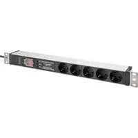 19" Steckdosenleiste mit Aluminiumprofil, 5-fach, 1HE schwarz/aluminium, 2 Meter Kabel, Schalter, Überspannungsschutz, Netzfilter, Stecker Typ-C