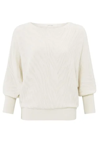 Yaya - Jacquard-Pullover mit U-Boot-Ausschnitt beige/weiß - Gr. - XL