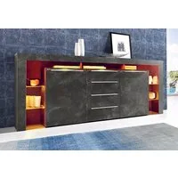 borchardt Möbel Sideboard Lima, Breite 192cm mit Metallgriffen und Glasböden, Sehr viel Stauraum, 2 Türen, 4 Schubfächer, eleganter Überbau