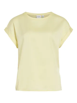 VILA - VIELLETTE S/S SATIN TOP - NOOS Pastel Yellow - Gr. - 34