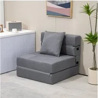 HOMCOM Schlafsofa Gästebett mit Bettfunktion, Kissen, Schlafsessel klappbar 1 Teile, für Wohnzimmer, Schlafzimmer, bis 120 kg Belastbar, Dunkelgrau