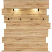 Vito Garderobenpaneel CLYDE, Mauvella Eiche Dekor, 2 Kleiderstangen, 4 Haken, Hutablage, LED-Beleuchtung, B 120 x H 125 x T 32 cm