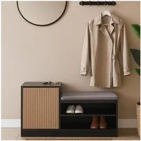 HTI-Living Schuhregal Schuhregal mit Sitzpolster Dana Schwarz-Eiche mit Streifen, Stück 1-tlg.