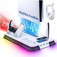 TUWENA PS5/PS5 Slim/PS5 Pro Kühler Standfuß mit Dual Controller Ladegerät Gaming-Controller