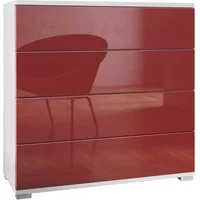 Vladon Kommode Pavos V3 (Sideboard, mit 4 Schubladen), Weiß matt/Bordeaux Hochglanz (76 x 76 x 35 cm)