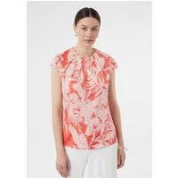 comma Kurzarmbluse Bluse Gemusterte Satin-Bluse mit Raffung