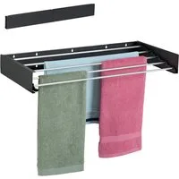 relaxdays Wäscheständer Wandmontage klappbar, schwarz, M