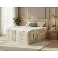 Sofnet Boxspringbett Mollo XL (2x Bettkästen, Bonellfederkern- und Taschenfederkernmatratze, Topper), Polsterbett, Doppelbett, Cord Bezug, mit Kopfteil, 140/160/180x200 cm