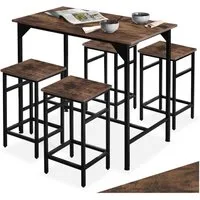 tectake Stehtisch Bartisch-Set (1-St., 5 tlg), Bartisch und Barhocker in rustikaler Industrie-Optik