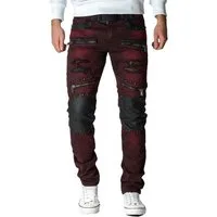 Cipo & Baxx Bikerjeans Herren Slim Fit Hose Stonewashed BA-CD481 mit Kunstleder Bereichen und Nieten
