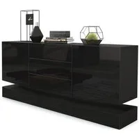 Vladon Sideboard City (Kommode, mit 2 Türen und 3 Schubladen), Schwarz matt/Schwarz Hochglanz (178 x 72 x 38 cm)
