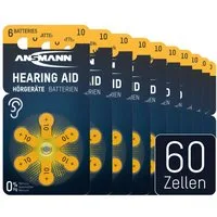 ANSMANN AG Hörgerätebatterien Typ 10 gelb PR70 P10 ZL4, Knopfzellen (60 Stück) Knopfzelle