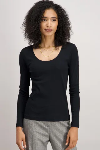 signe nature - Langärmeliges T-Shirt aus Stretch-Baumwolle schwarz - Gr. - 36