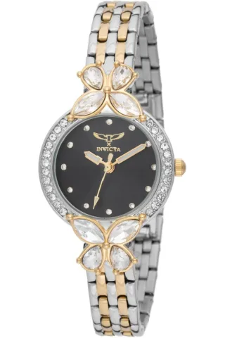 Invicta Wildflower 69096 Damenuhr - Quarzwerk - Metall mit schwarzem Zifferblatt - 30 mm