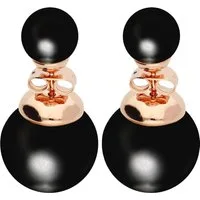 LÖB Paar Ohrstecker 18K Roségold vergoldet Ohrringe Doppel Perlen Perlenohrringe Schwarz (Geschenke für Frauen Damen Beste Freundin Mutter Mama Ehefrau Oma sie zum Geburtstag Schmuck Sommer, Inkl. Schmuckbox), Ohrstecker Zwei Kugel Front Back doppelt