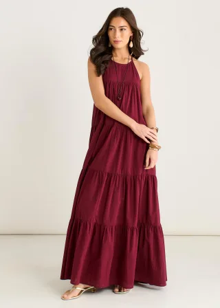 Maxi-Trapezkleid mit Stufenrock und Neckholder von Mulberry