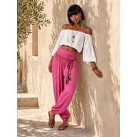 YC Fashion & Style Haremshose Damen Strandhose im Harem-Stil, Luftige Sommerhose aus 100 % Viskose in Unifarbe