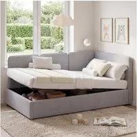 Flieks Daybett Austauschbare linke und rechte Seite, Polsterbett Schlafsofa Kinderbett 90x200cm mit hydraulischem Stauraum