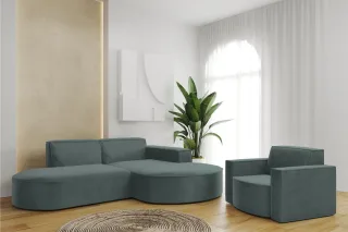 Sofa Set 2-teilig Sessel und Ecksofa PALMA XS Opera Opalgrün Ottomane Rechts