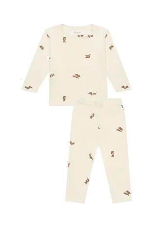 Leevje Pyjama Set Little Dog - in Light Beige 98/104
