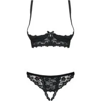 Obsessive Set: Bügel-BH Dessous-Set Letica schwarz brustfrei und ouvert BH + String (Set)