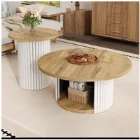 HAUSS SPOLE Couchtisch rund Wohnzimmertisch Multifunktionaler Beistelltisch mit Stauraum