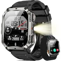 blackview Smartwatch herren mit 2,01" HD-Touchscreen, 900mAh Akku & 3 Armbändern Smartwatch (5.1 cm/2.01 Zoll, iOS/Android) Set, 1-tlg., 3xRiemen (Metallarmband+Silikonarmband+Geflochtenesband) und Ladekabel, Anrufe tätigen&empfangen,20 TageAkku,LED-