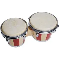 FAME Bongo,DB-105 Bongos 7 8 Holz Bongoset knackiger Klang stimmbar Natur Rot Streifen Design Synthetik Fell Chrome Kessel-Hardware Ideal für Einsteiger, Percussion, Bongos, DB-105 Bongos, Holz Bongoset, stimmbar