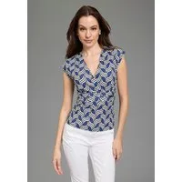 Bruno Banani Print-Shirt mit Schmuckelement, eleganter V-Ausschnitt, figurbetont