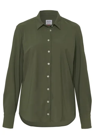 pure - PURE- Functional Bluse modern fit Langarm grün - Gr. - M
