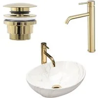 wohnwerk.idee Aufsatzwaschbecken Waschbecken Waschtisch Keramik Marmor Optik 41x34,5cm Sofia Aiax