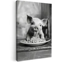 OneMillionCanvasses® Leinwandbild Schwein - Niedlich - Spaghetti - Schwarz und weiß - Tier, Fotodruck (1 St), Wandbilder für Esszimmer, Wanddeko Bilder Küche 20x30 cm