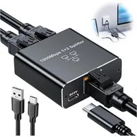 Luckice Ethernet-Splitter 1 zu 2 1000 Mbit/s, RJ45 mit Type-C-Netzkabel Netzwerk-Switch (Für Computerhub, Router, Set-Top-Box, Digitalfernseher)