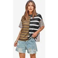 Imily Bela T-Shirt Damen gestreiftes Mehrfarb-Shirt (Packung, 1-tlg., 1per-Pack) Seitenschlitze