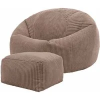icon Sitzsack Erwachsene aus Cord „Kingston“ mit Hocker (Spar-Set, 1 x Sitzsack, 1 x Fußhocker), 85x50cm, Made in Germany, für Erwachsene & Kinder