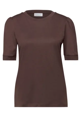 Street One - T-Shirt mit femininen Puffärmeln und Rundhalsausschnitt braun - Gr. - 40