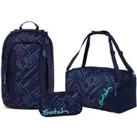 Satch Schulranzen Schulrucksack-Set AIR Purple Laser 3-teilig, Kollektion 23/24 (3-teilig), Laptop-Fach, Your-Size-System, Schulranzen
