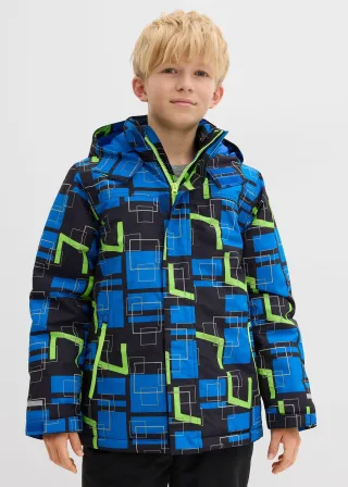 bonprix wasserdichte Funktionsjacke mit reflektierenden Details, schwarz, Gr.164/170, Coole Jungen Winterjacke mit Kapuze und verdecktem Reißverschluss