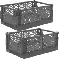 Koopman Klappbox Transportbox Kleinteilebox Faltbox 25x16x10cm 2 er Set, Grau, Faltbar, Kunststoff, Tragegriffe, Stabil