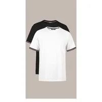 COMEOR T-Shirt Basic Herren Kurzarm Rundhalls (Packung, 2-tlg) mit gestreiften Ärmel Bündchen