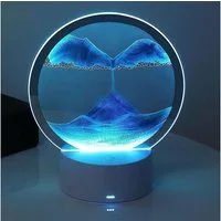Ophy LED Nachtlicht Dynamisches 3D-Sandbild mit LED Nachtlicht – drehbar, fest integrierte LEDs, entspannende Desktop-Dekoration (Blau, 7 Zoll)