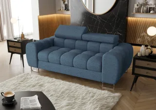 Sofa Designersofa BASTIEN 2-Sitzer in Stoff Aragon Blau
