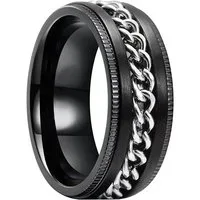 Taffstyle Fingerring Ring Spinner bewegliche Kette Schwarz Silber Größe 63 (20.1) (Bandring Biker Schmuck Geschenke für Männer Herren), Edelstahl spinning Drehring Partner Fingerring Herrenring