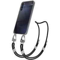 EAZY CASE Handykette Silikonhülle mit Kette für Samsung Galaxy A15 6,5 Zoll, Ketten Hülle Transparent Case Kettenhülle abnehmbare Kordel Schwarz