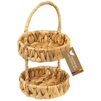 HMF Dekoetagere Etagere 2-stöckig Wasserhyazinthe mit Henkel, Aufbewahrungskörbe rund (1 St), Boho Deko Organizer für Bad, Küche, Flur & Wohnbereich 30 x 17 x 17 cm