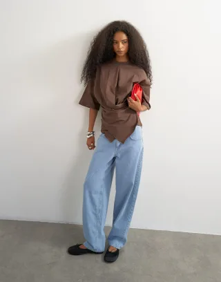 topshop - TSBETJA S/S WRAP T-SHIRT JRS Chocolate Brown - Gr. - L