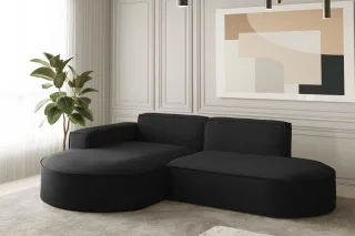 OUTLET Ecksofa Designersofa PALMA XS in Stoff Opera Velvet Schwarz Ottomane L...