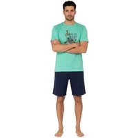 Moonline Shorty Kurzer Herren Schlafanzug Pyjama Nachtwäsche Kurzarm 100% Baumwolle (2 tlg) atmungsaktiv